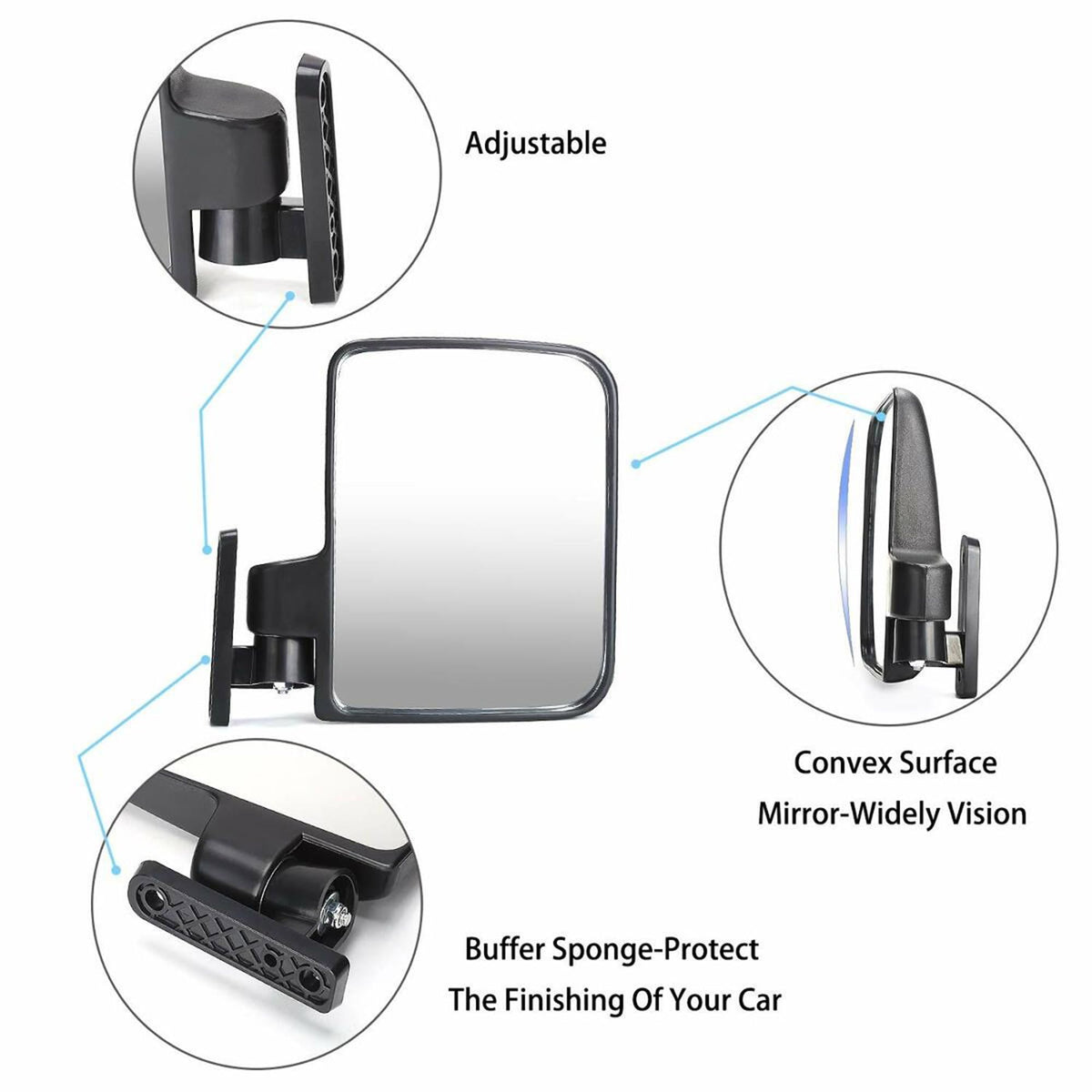 MADJAX mirror set mounted on roof posts for quick installation.