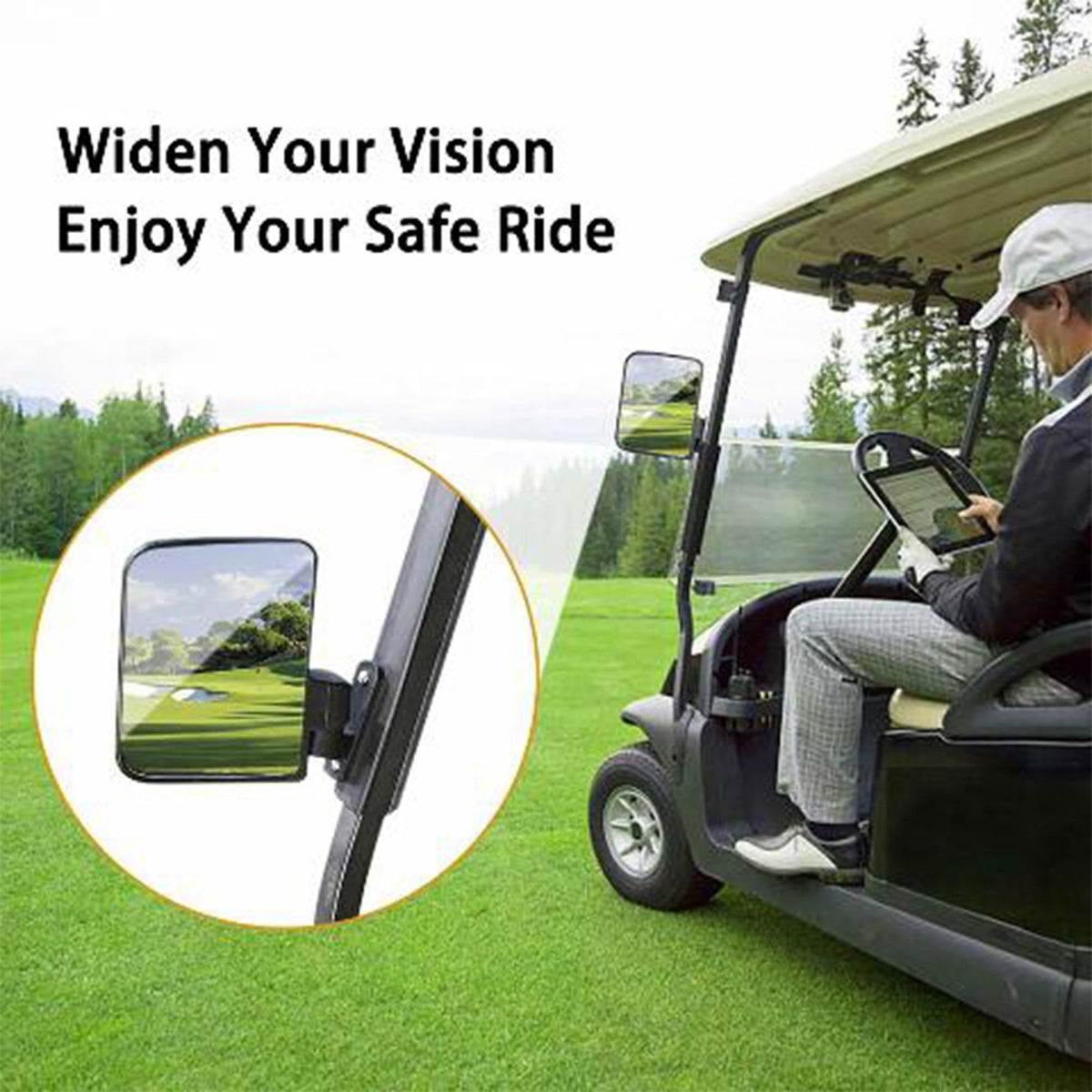 MADJAX golf cart mirror includes universal hardware for fit.