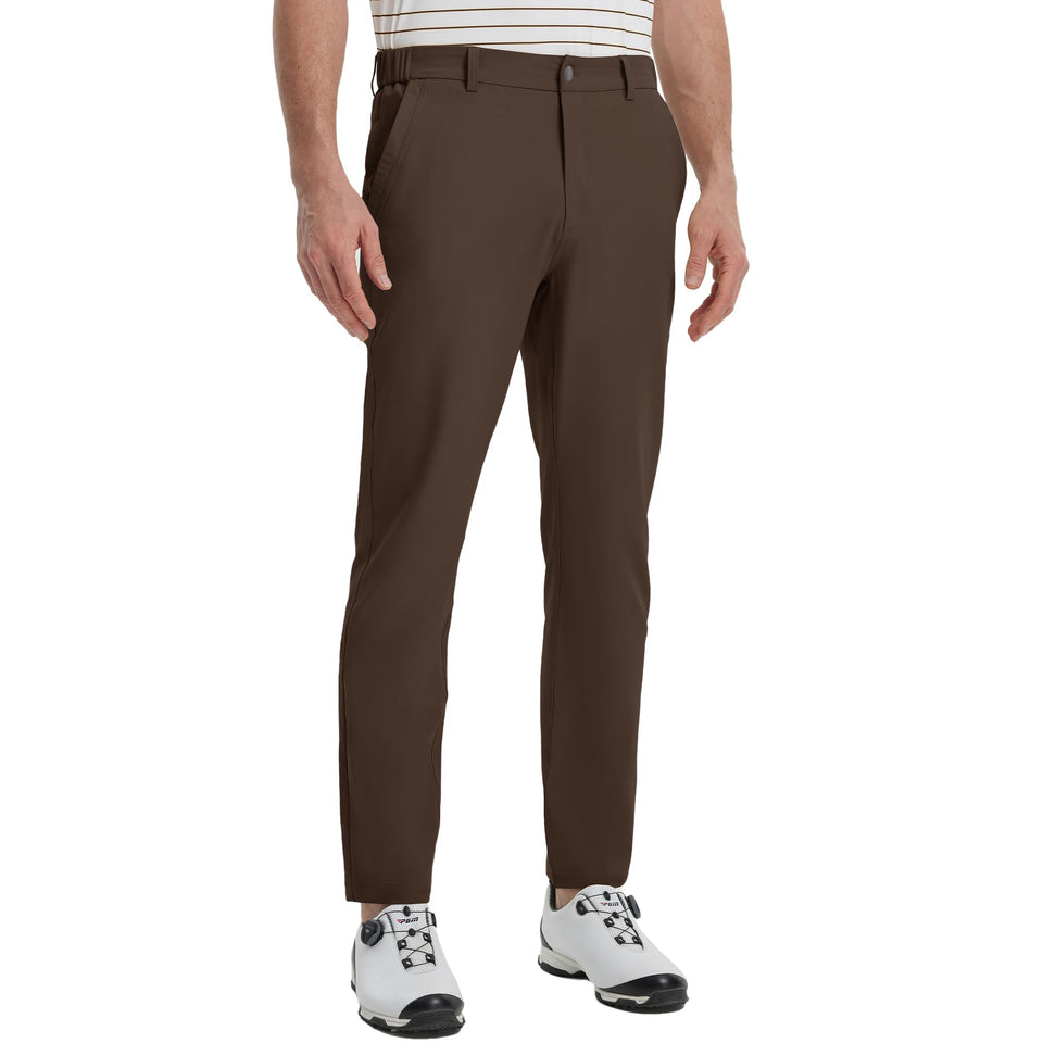 Maelreg golf pants dark brown front view with practical 5-pocket storage for essentials.
