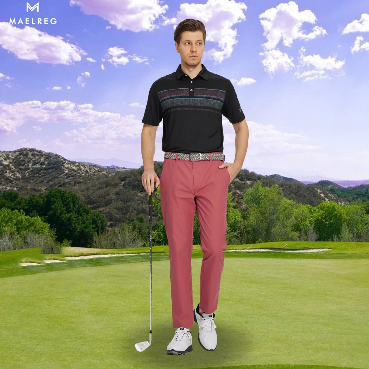 Maelreg golf pants five-pocket design for secure storage.