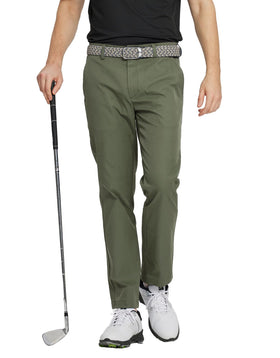 Maelreg golf pants olive green front view highlighting slim fit and stretch fabric