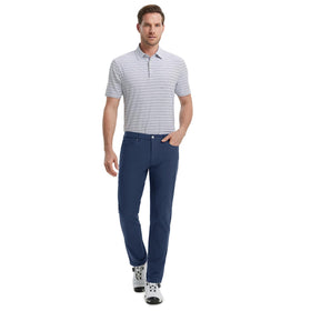 M MAELREG men's business casual pants navy side profile highlights stretch for easy movement.