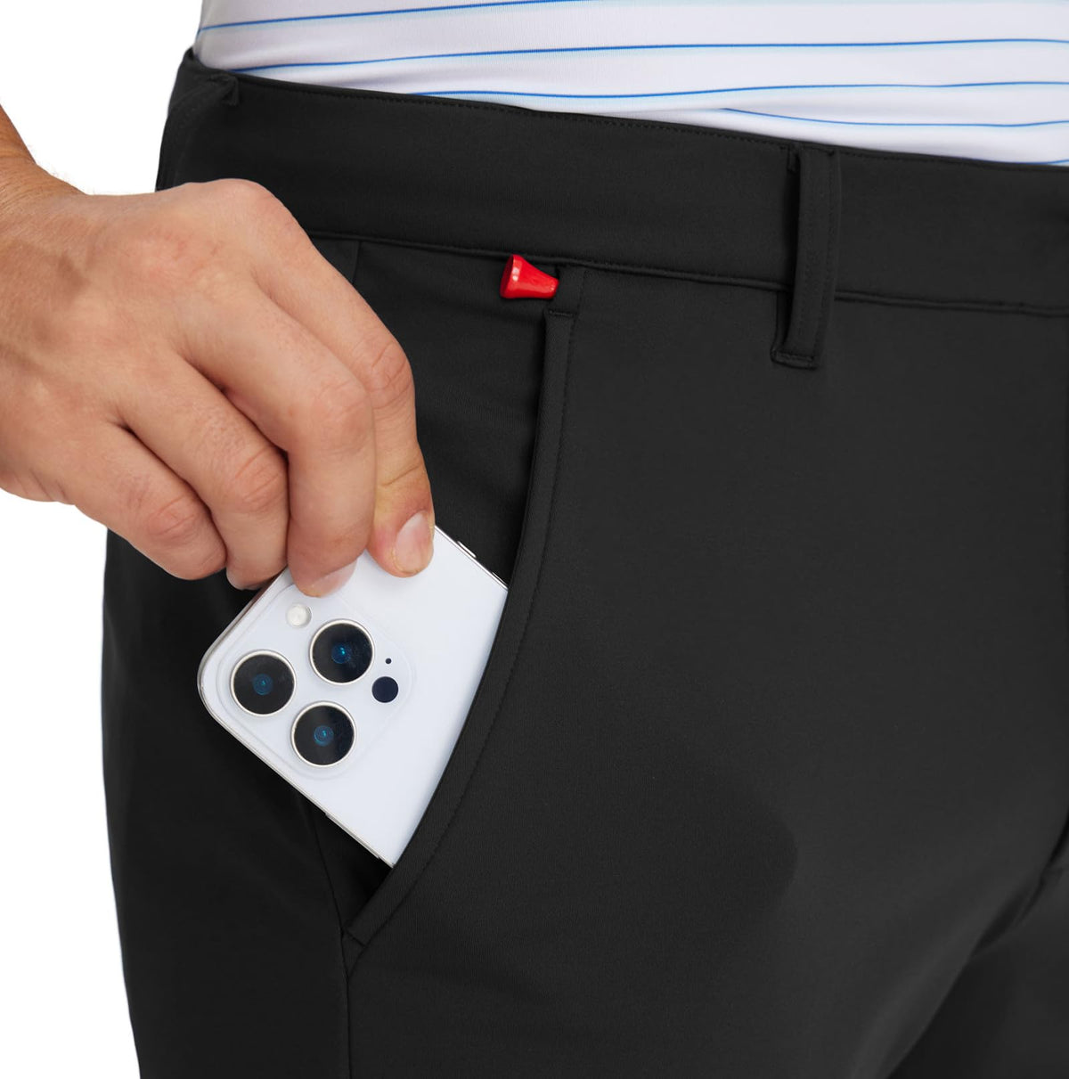 M MAELREG men's golf pants fabric texture featuring fleece lining for warmth.