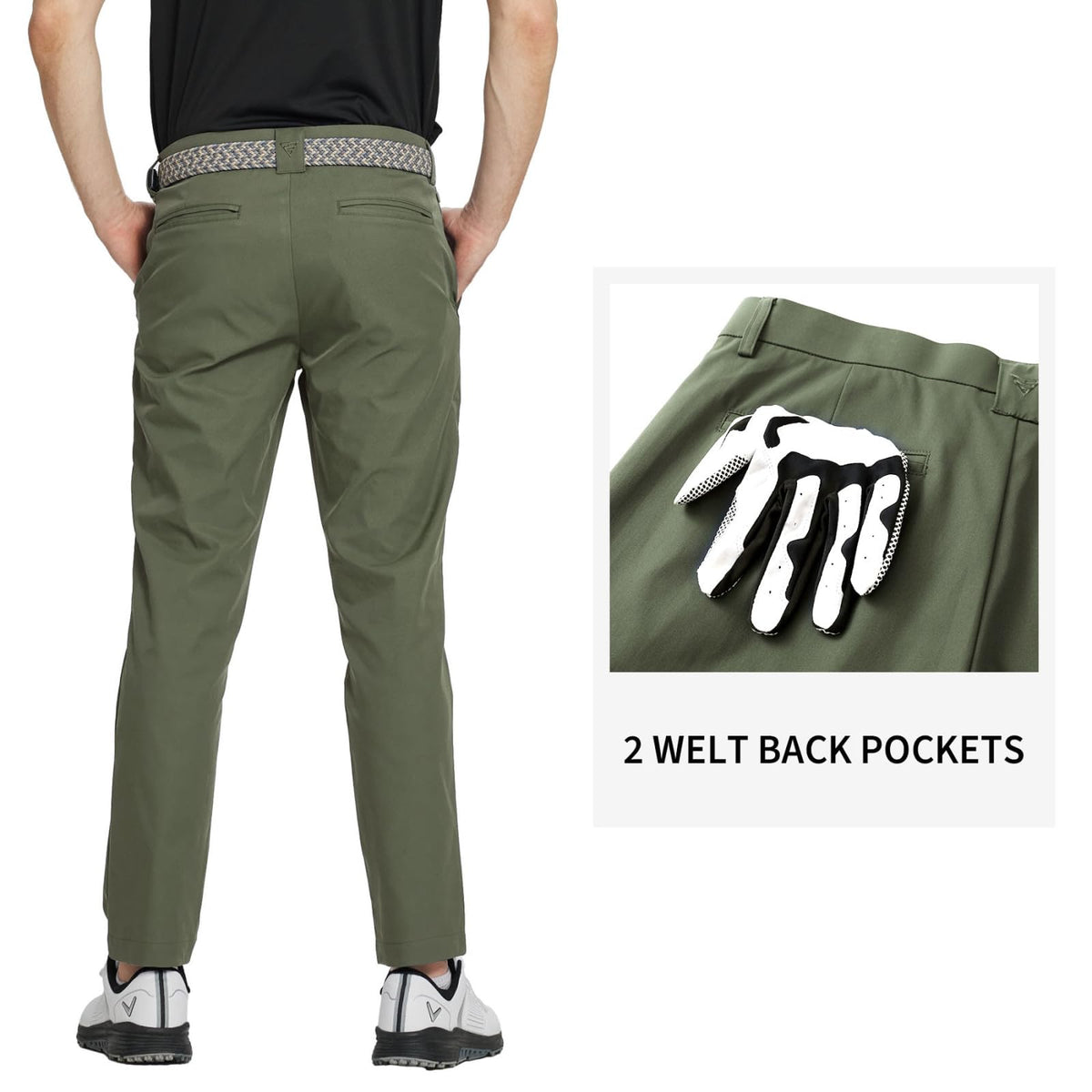 M MAELREG men's golf pants Five pockets in olive green for quick access