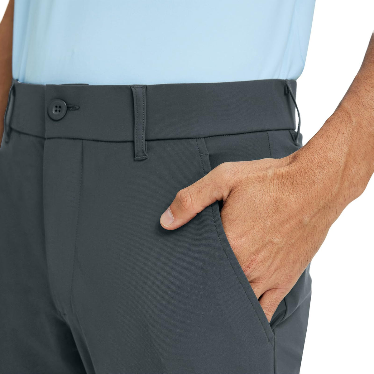 M MAELREG mens golf pants show non-slip waistband logo to keep shirt in place.
