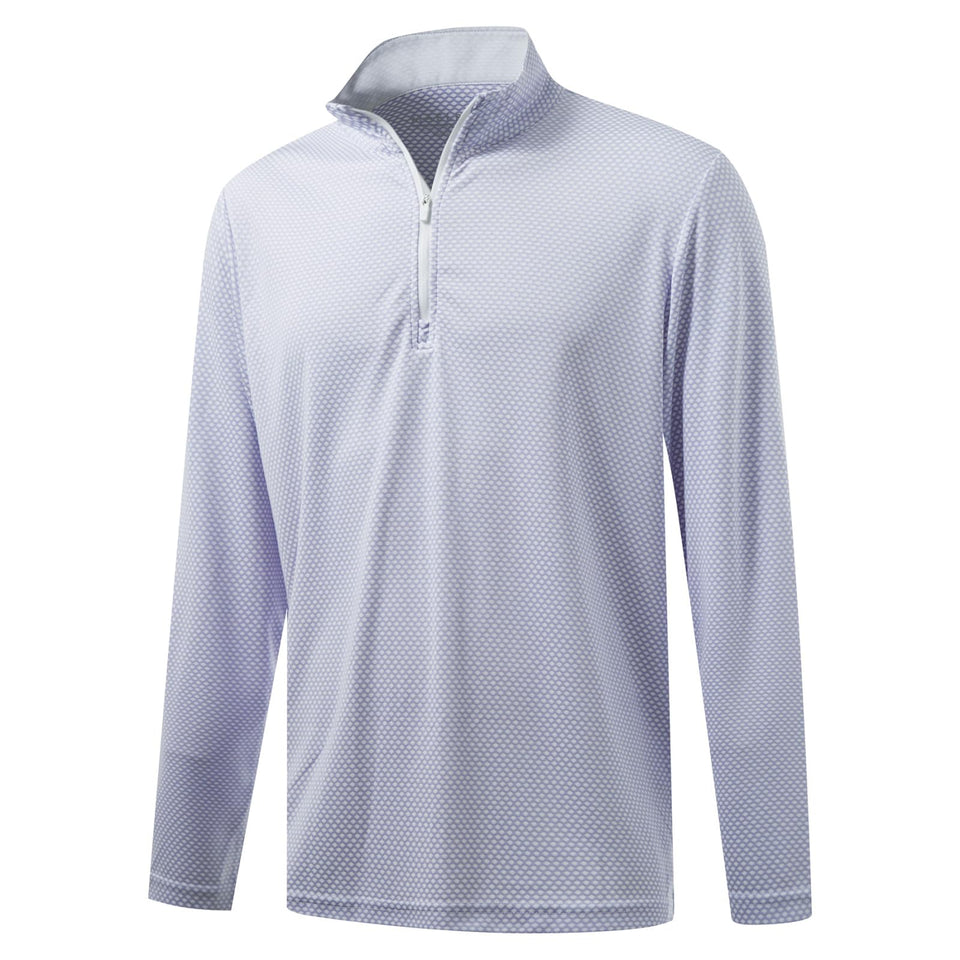 MAELREG mens lavender jacquard pullover, quarter-zip detail for versatile golf and outdoor wear