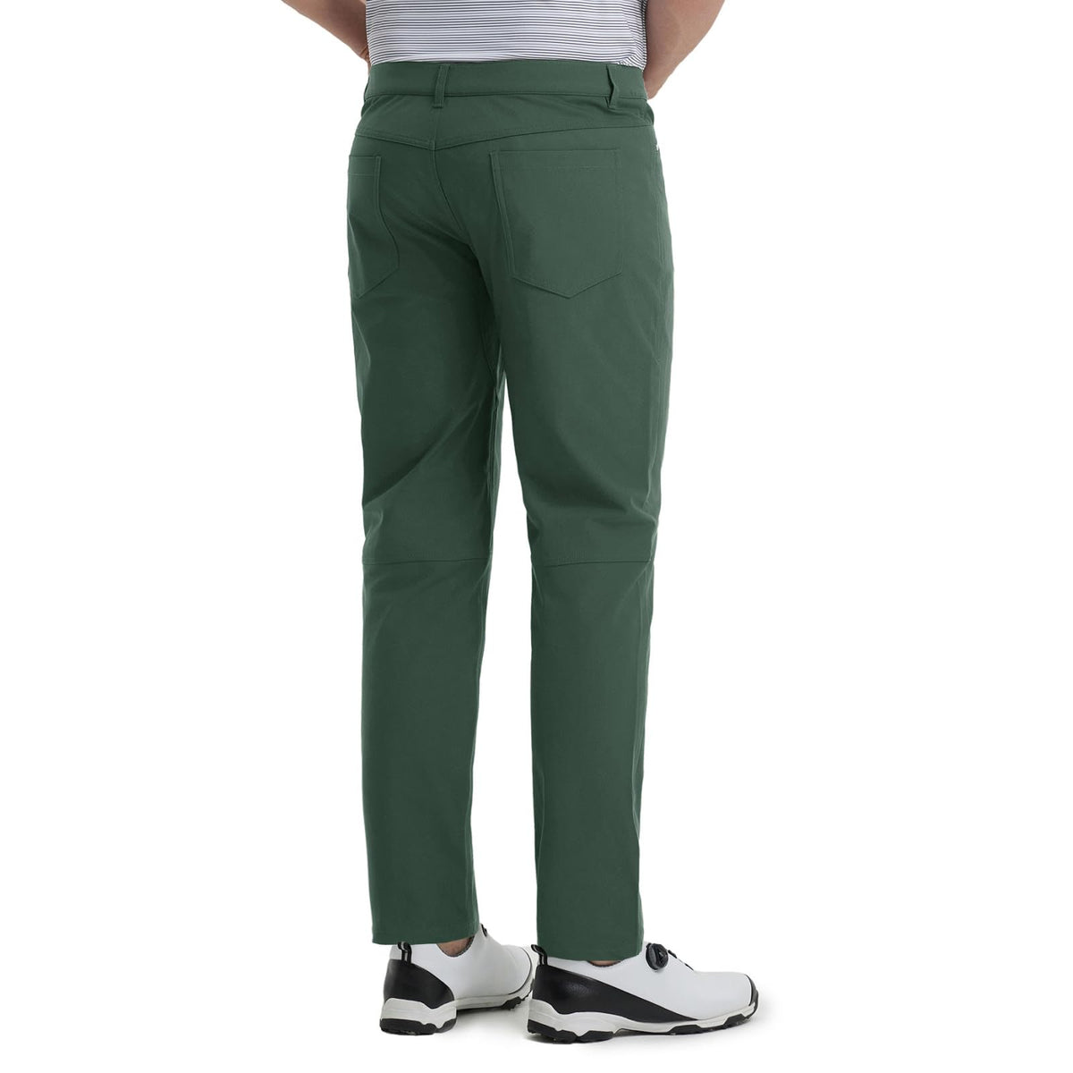MAELREG mens stretch golf pants, side pocket view, flexible movement