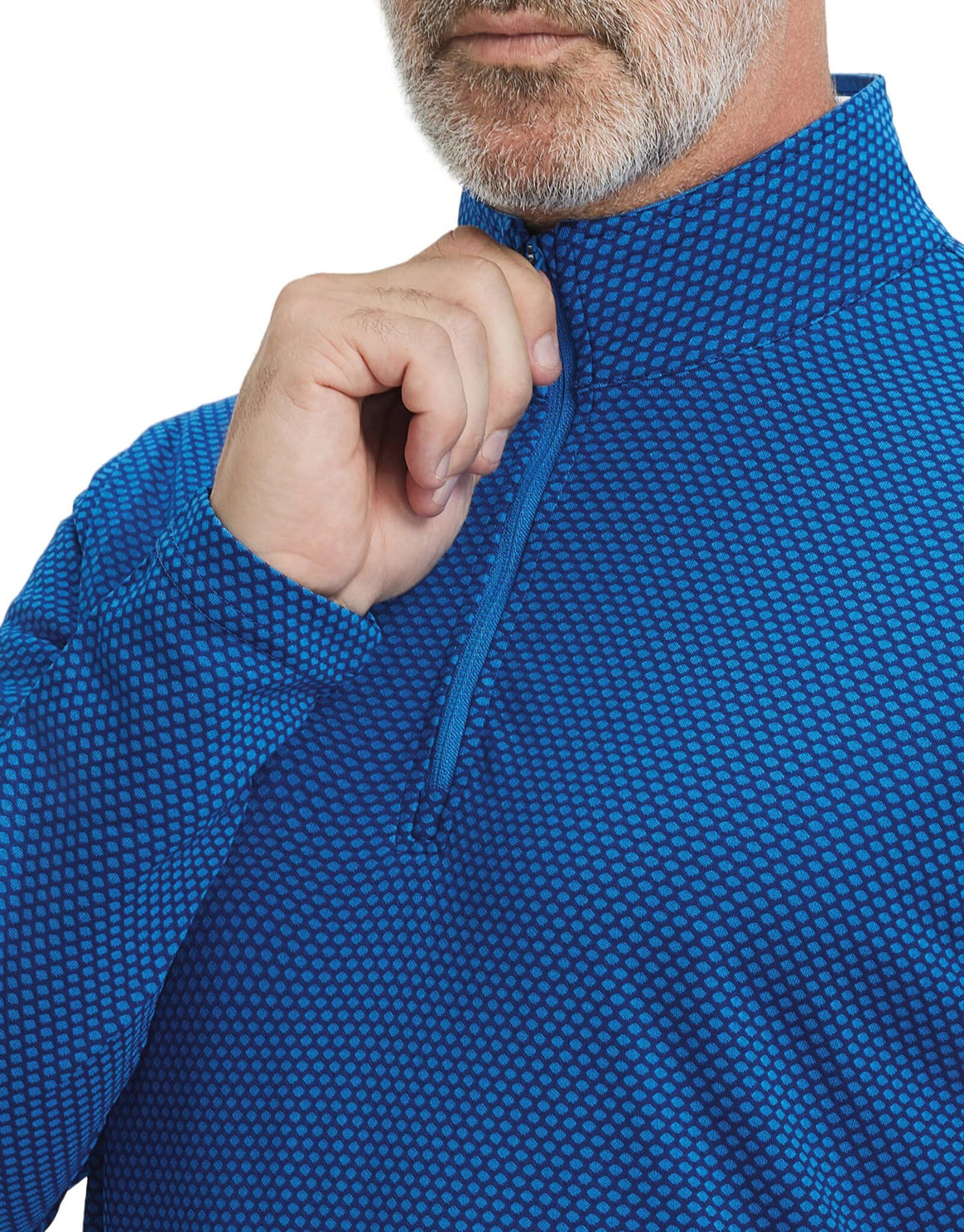 M MAELREG quarter zip pullover fabric closeup shows durable yarn and textured weave