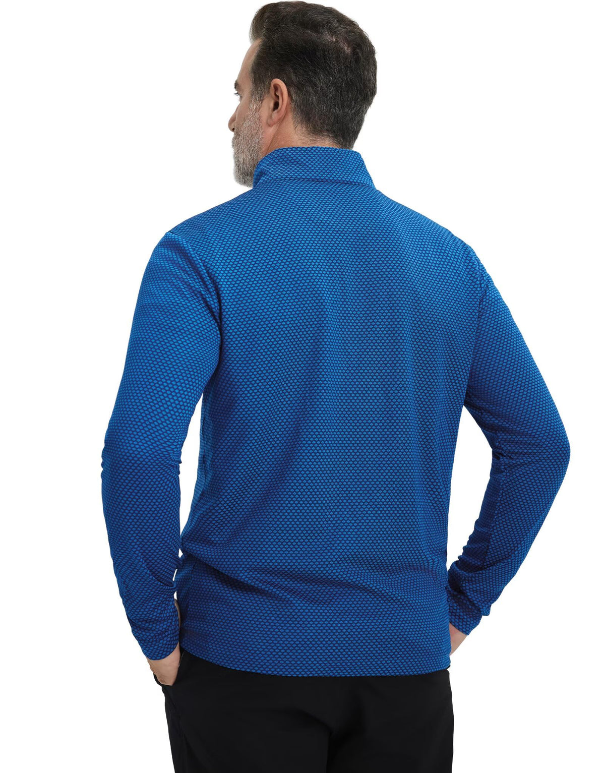 M MAELREG quarter zip pullover side view highlighting breathable stretch for workouts
