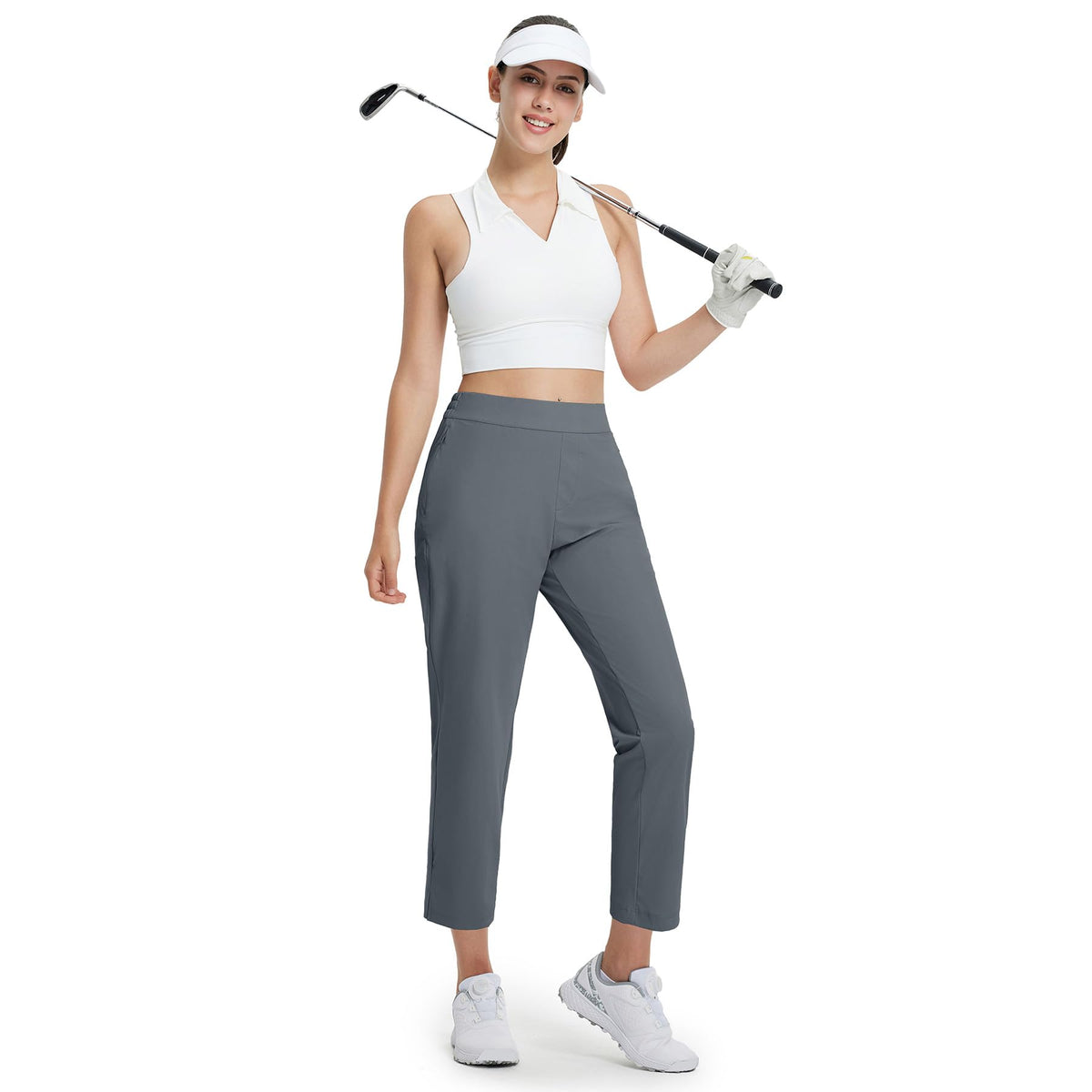 Maelreg women's golf pants 7-8 ankle side-split view highlights modern styling.