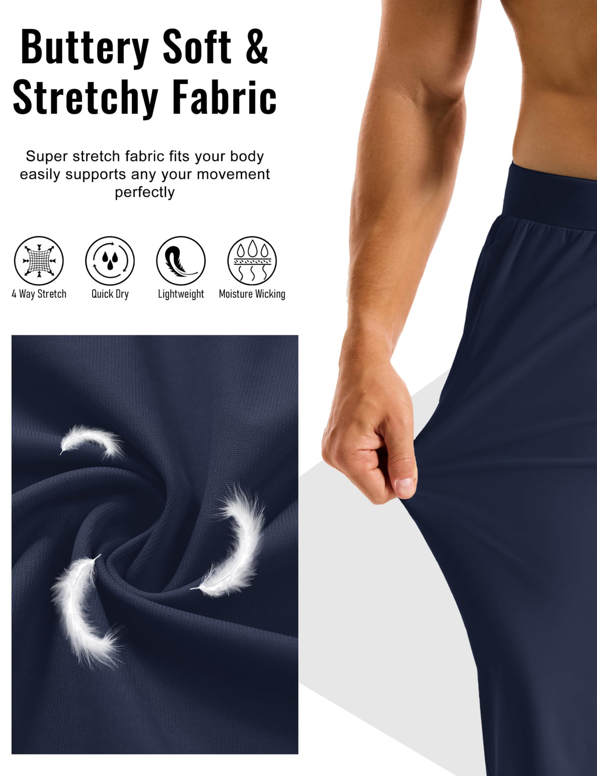 Close-up of MAGCOMSEN fabric showing 4-way stretch for flexible movement