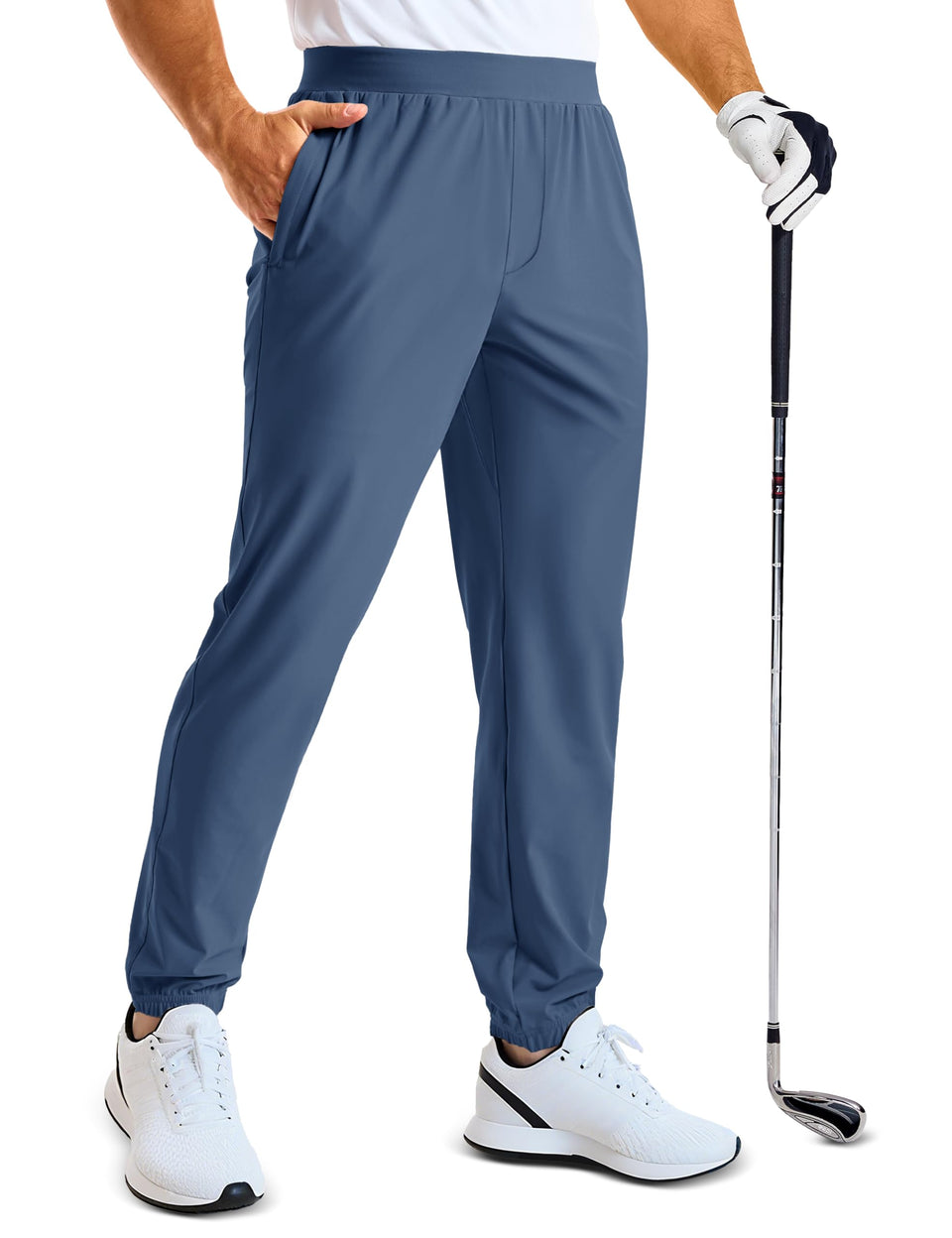 MAGCOMSEN men's golf joggers blue grey front view highlighting breathable comfort