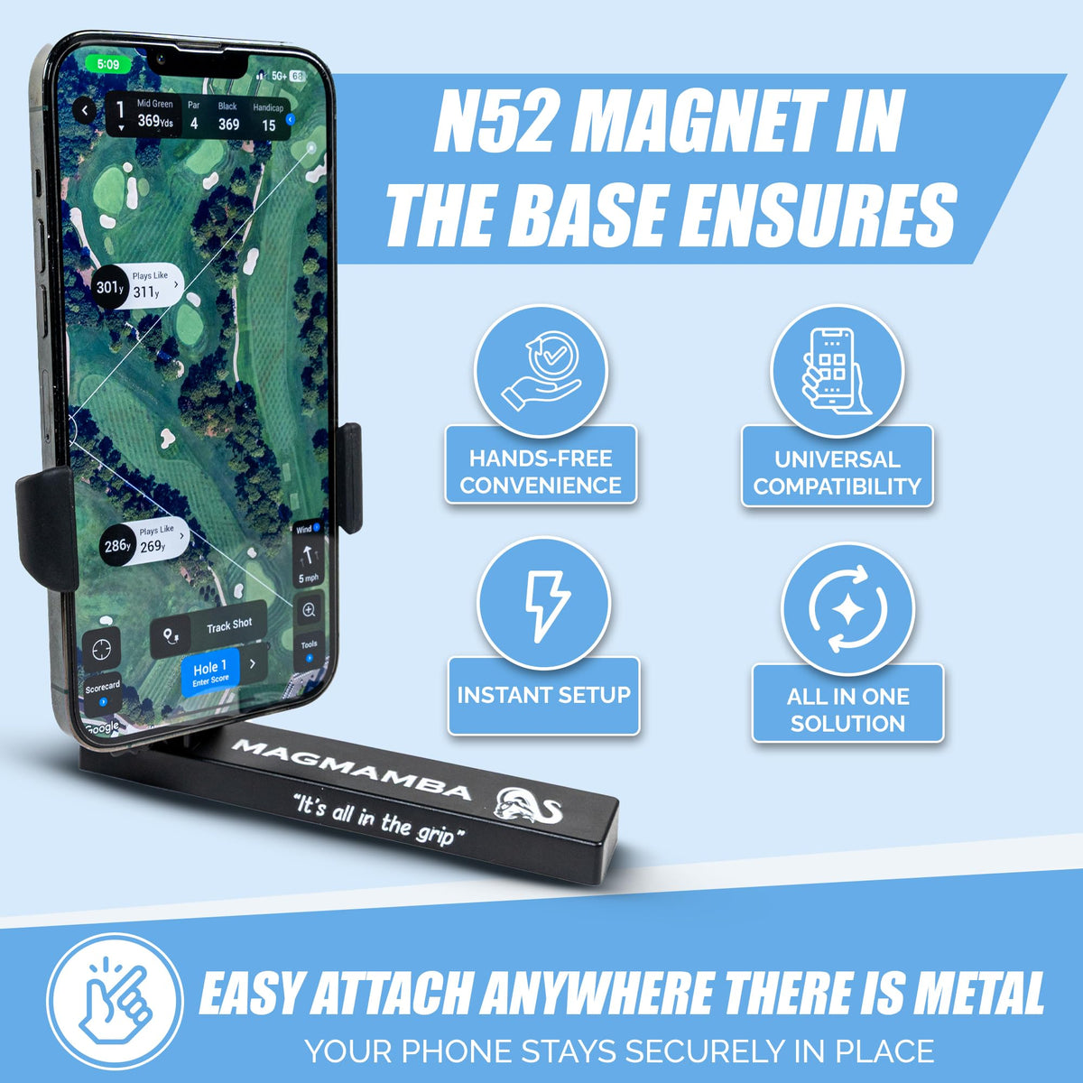One-handed snap mount in action for quick phone placement and release