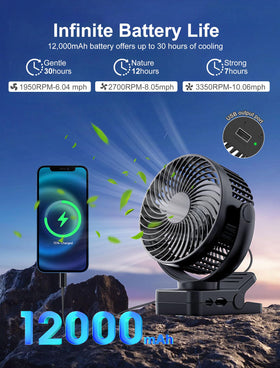 MAGOLFIN 12000mAh battery fan ready for long golf sessions