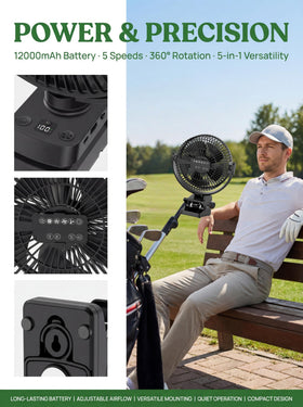 Magolfin 12000mAh rechargeable battery for long-lasting airflow on the course.