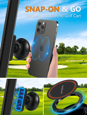 MAGOLFIN 2-pack magnetic golf cart phone holder side view shows compact, secure mounting.