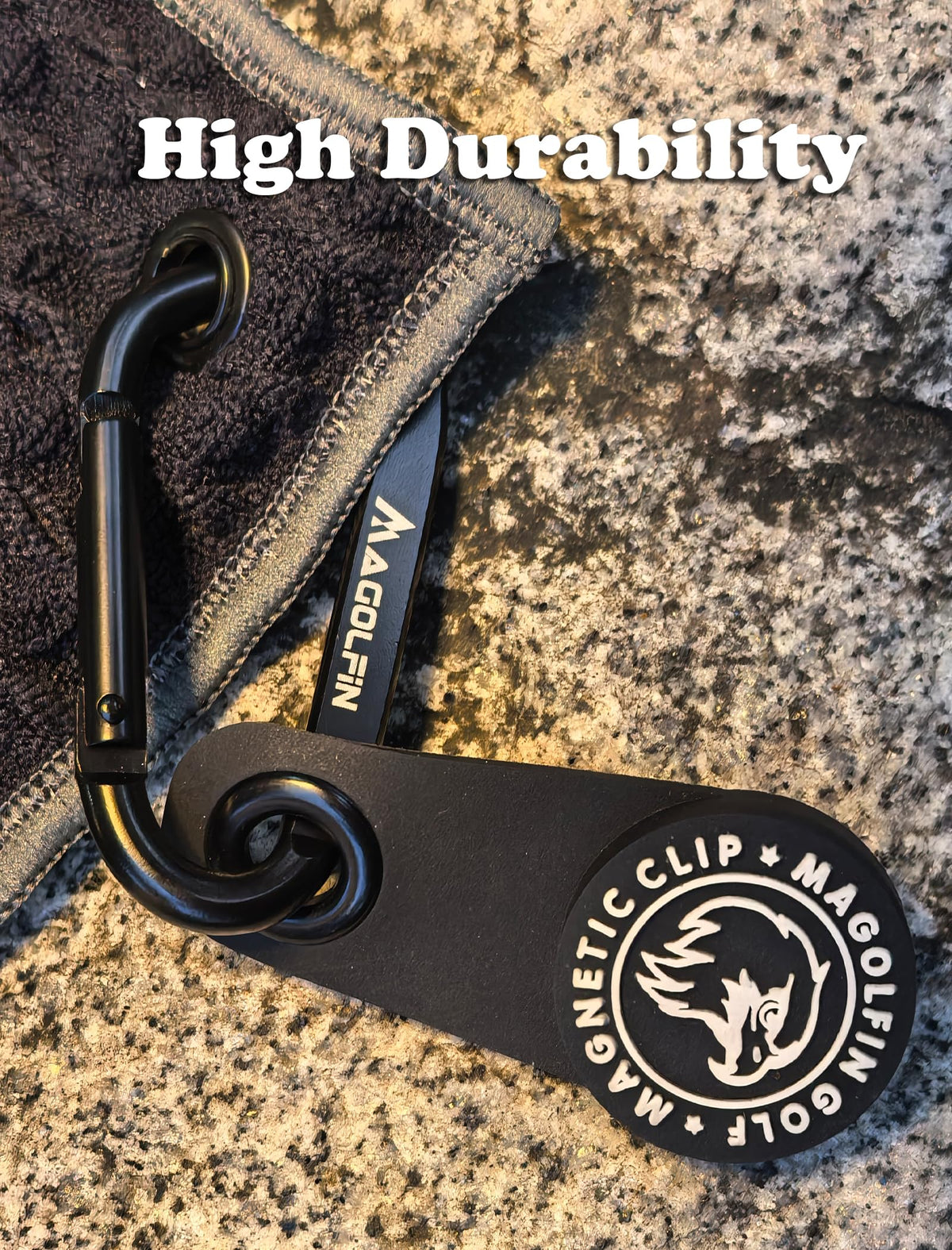 MAGOLFIN carabiner attachment for quick belt, bag, or cart mounting