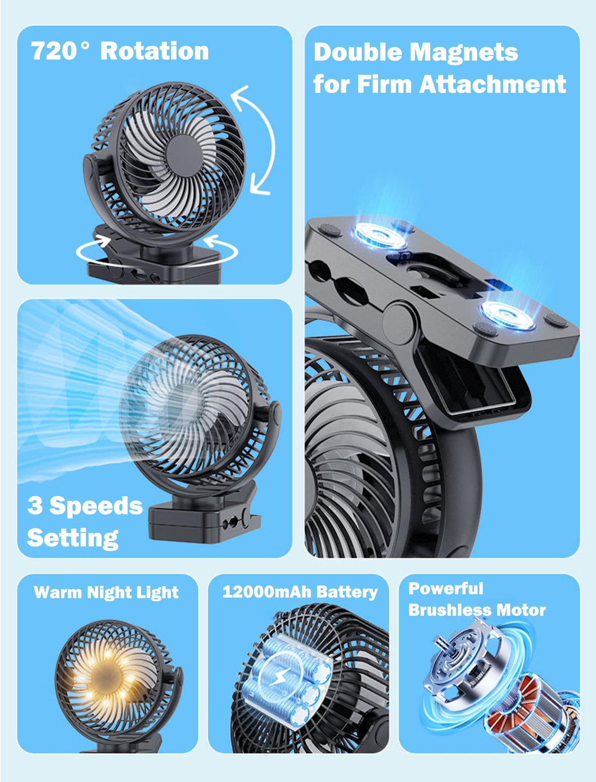 Magolfin clip-on golf cart mount keeps the fan secure anywhere