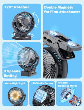 Magolfin clip-on golf cart mount keeps the fan secure anywhere