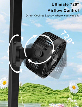 MAGOLFIN golf cart fan with LED light for cooling and visibility.