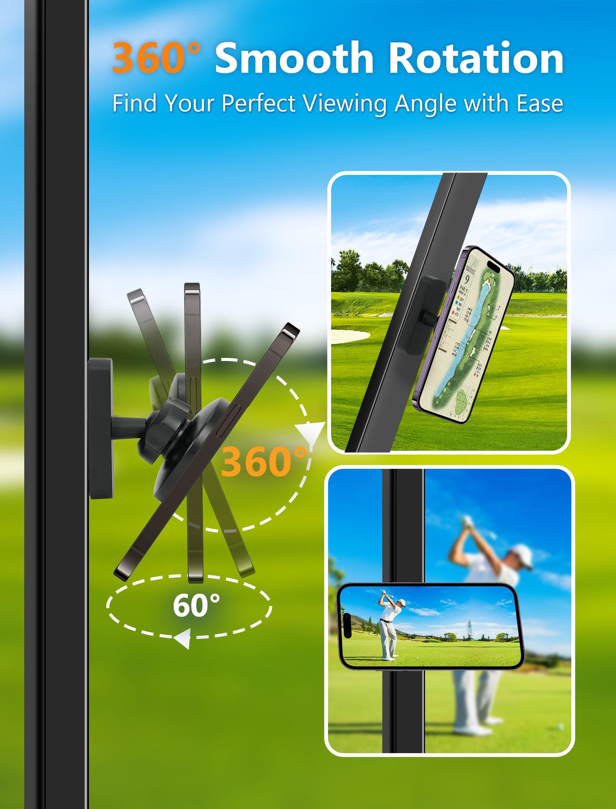 MAGOLFIN golf cart phone holder with N52 magnets for strong hold on carts.