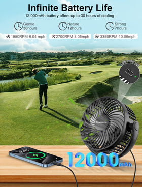 MAGOLFIN golf fan 360-degree adjustable head directs airflow precisely.