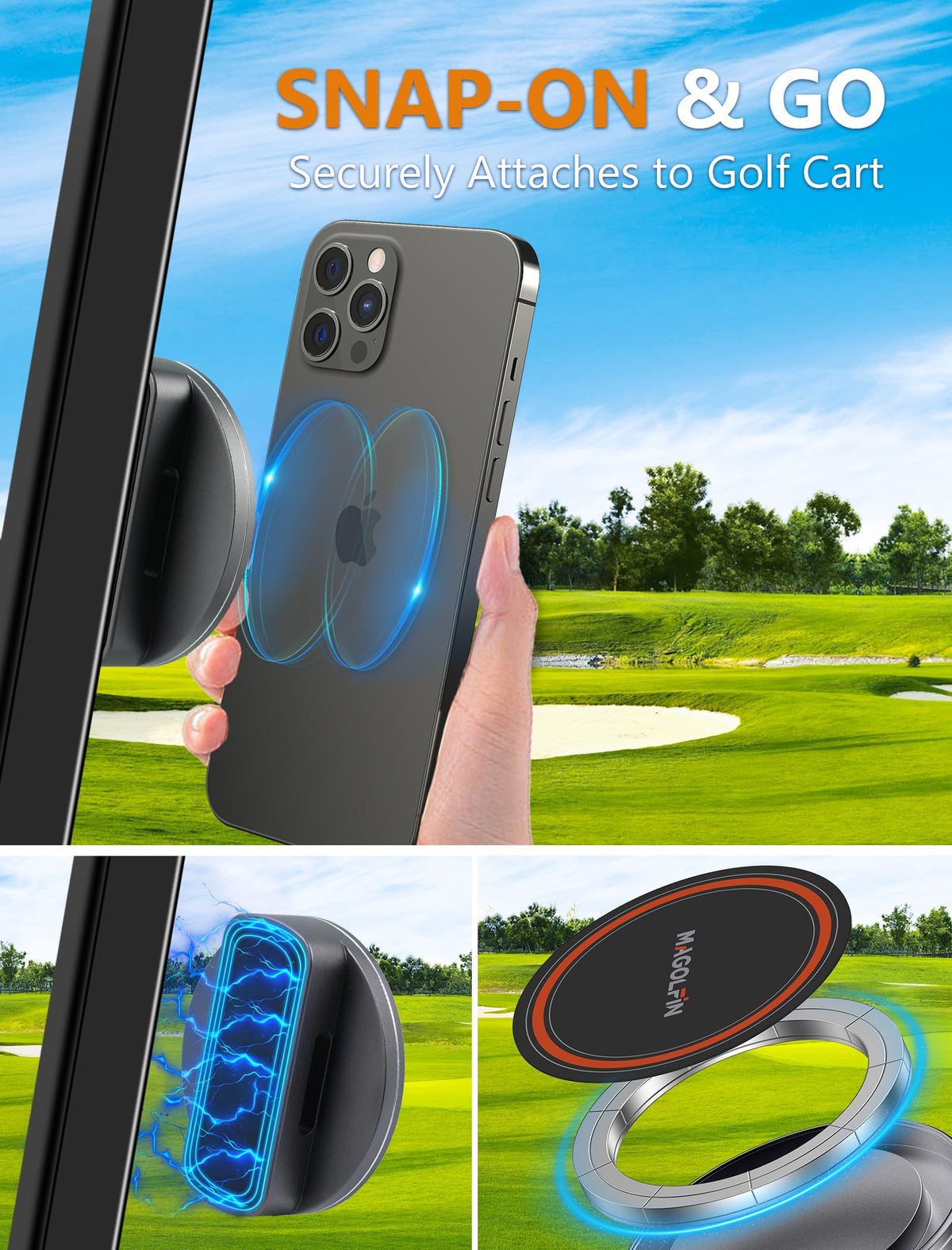 MAGOLFIN M90S 360 degree rotation view for optimal screen alignment on the cart