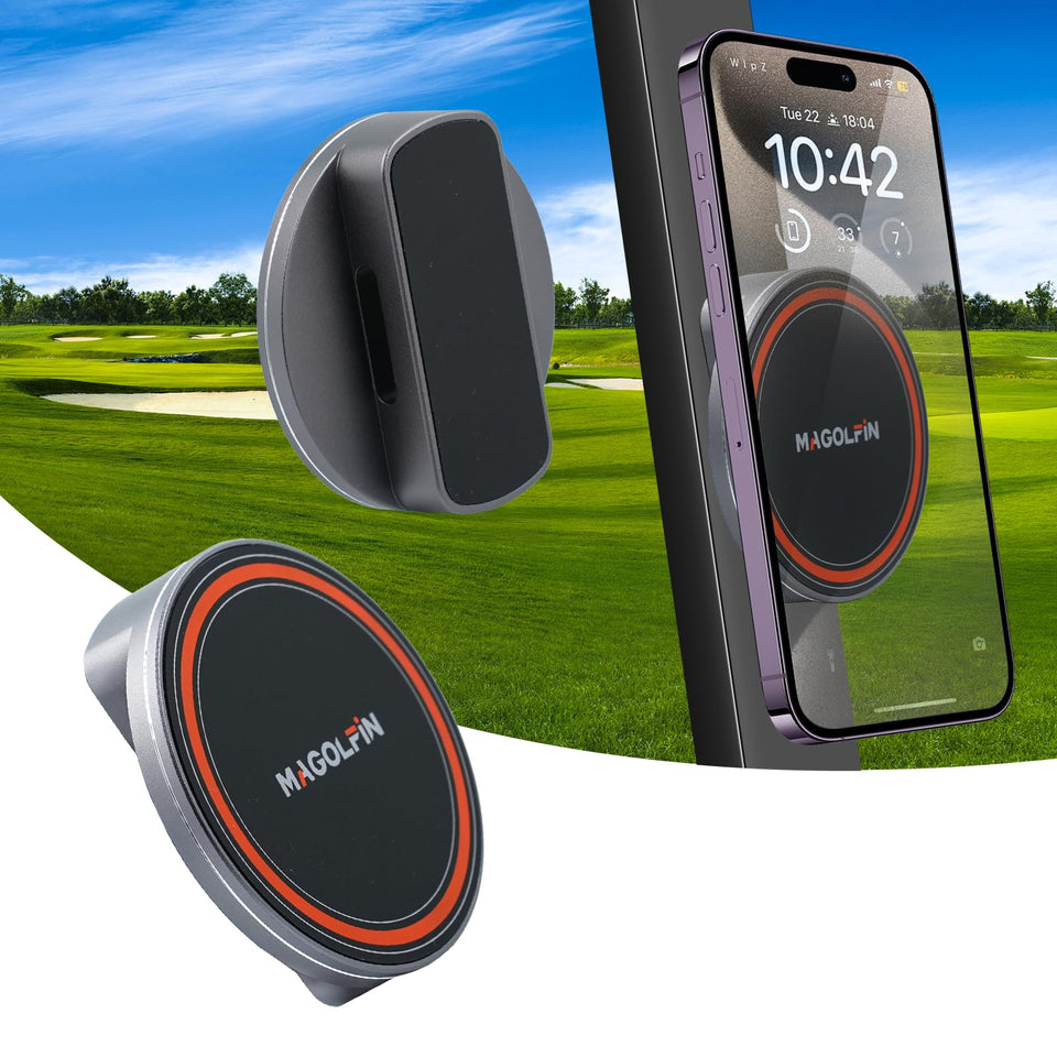 MAGOLFIN M90S dual magnetic mount on golf cart for secure phone placement