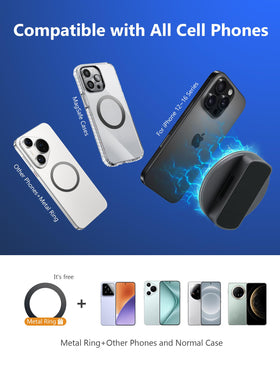 MAGOLFIN M90S compatible with MagSafe iPhones and non-MagSafe cases.