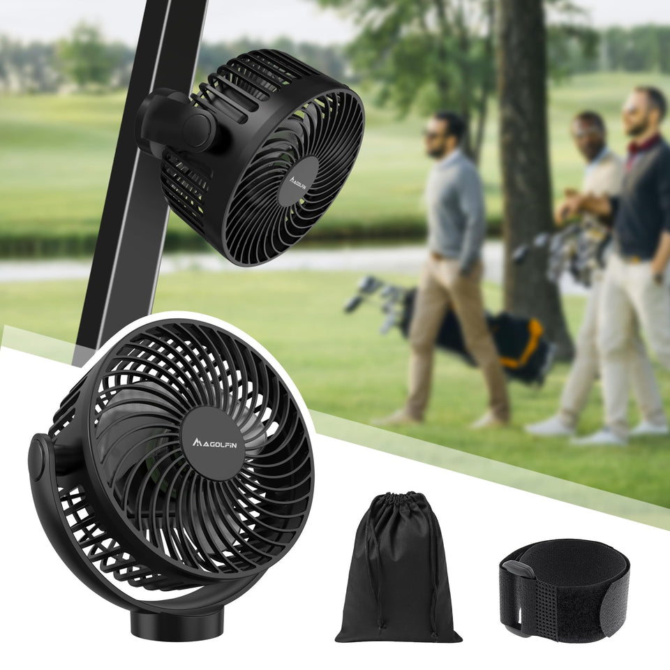 Magolfin magnetic base attachment secures the fan to metal surfaces on the golf cart