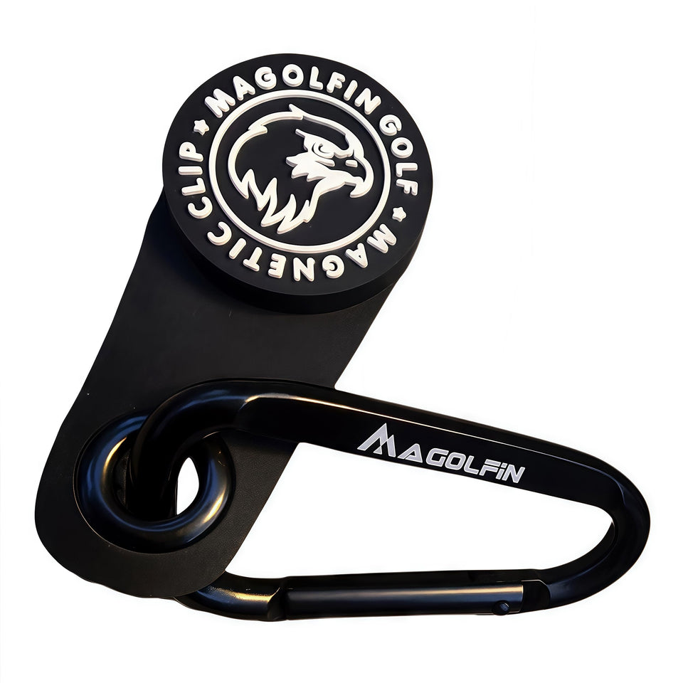 MAGOLFIN magnetic clip secures towel to golf bag without scratching