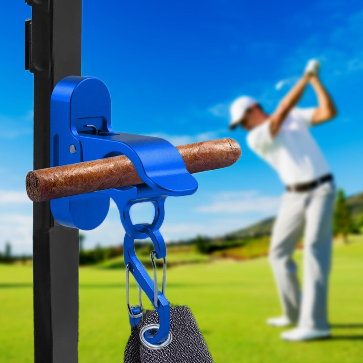 MAGOLFIN magnetic golf cart clip with blue hook design for quick access