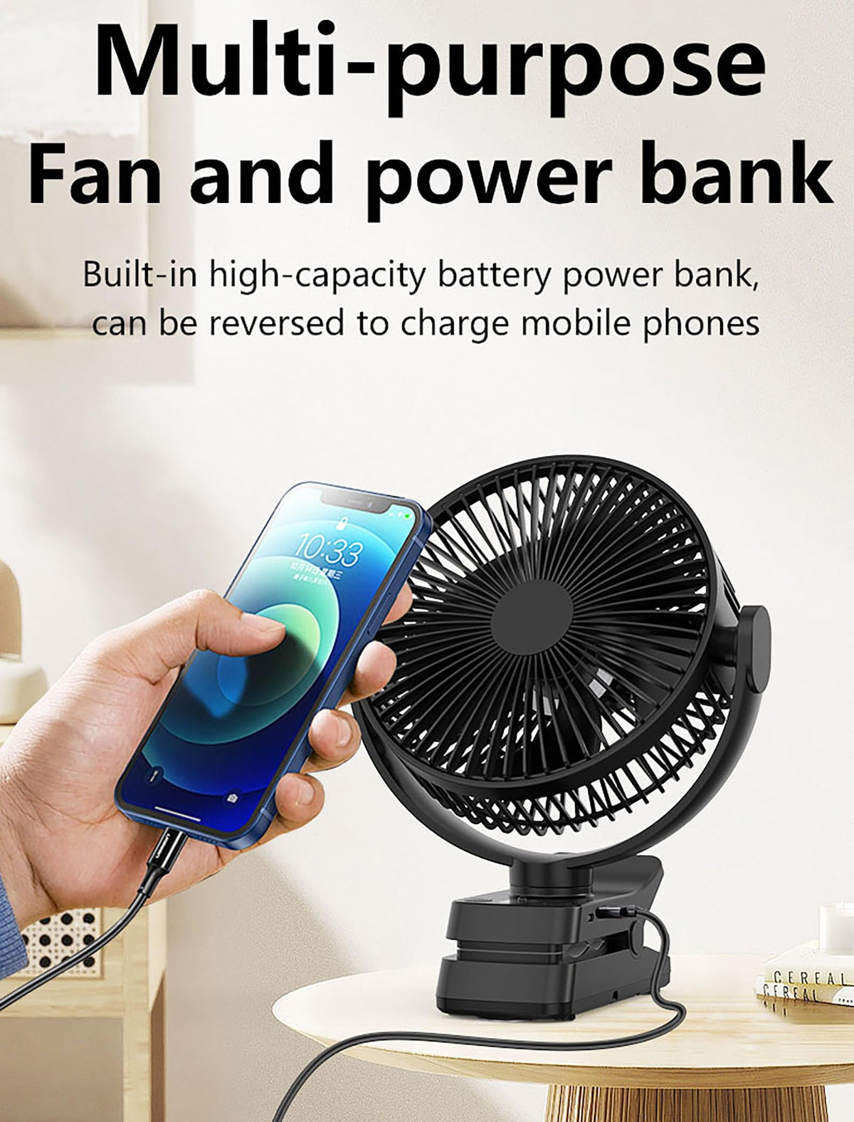 Magolfin 5-in-1 versatile fan: clip, table, wall, magnetic, or hanging.
