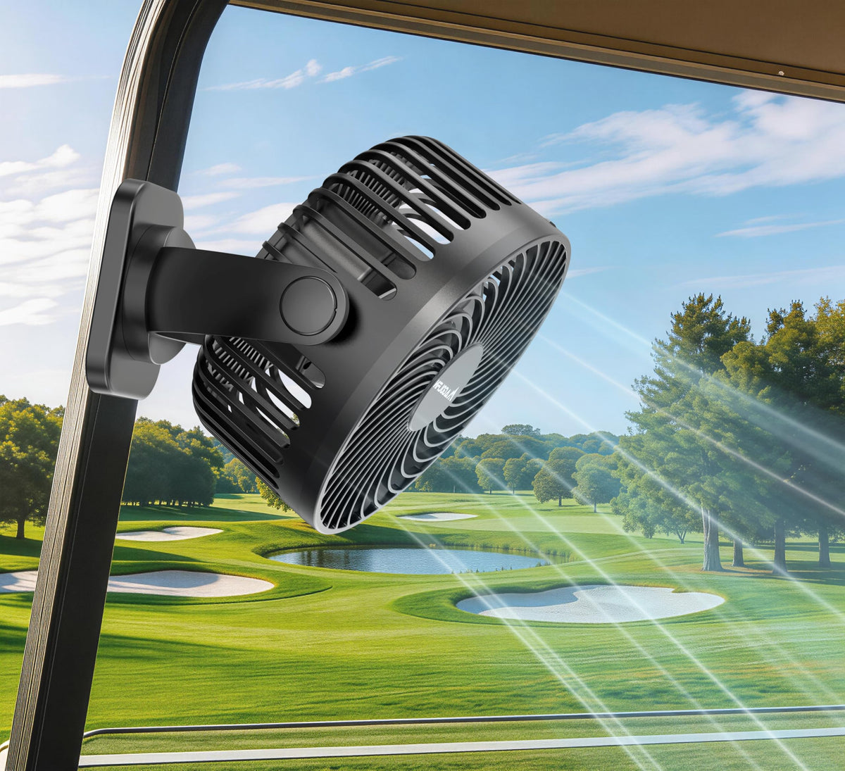 MAGOLFIN upgraded 2X magnet golf cart fan attached to metal surface for quick cooling on the course
