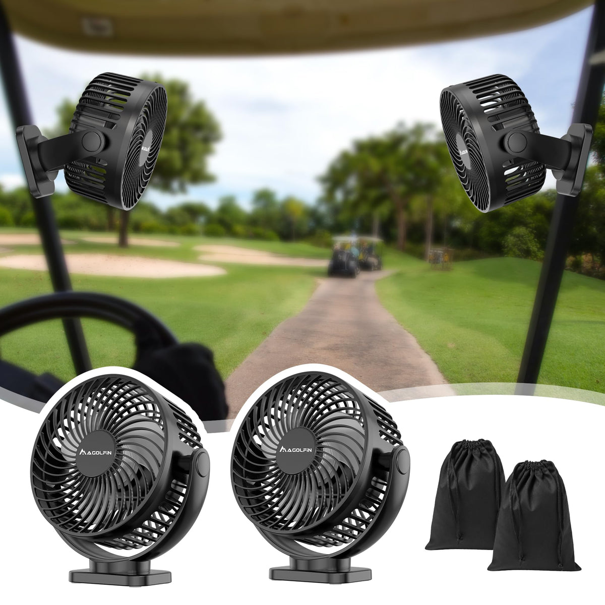MAGOLFIN upgraded 2x magnet golf fan base securely attaches to metal surfaces for easy setup.