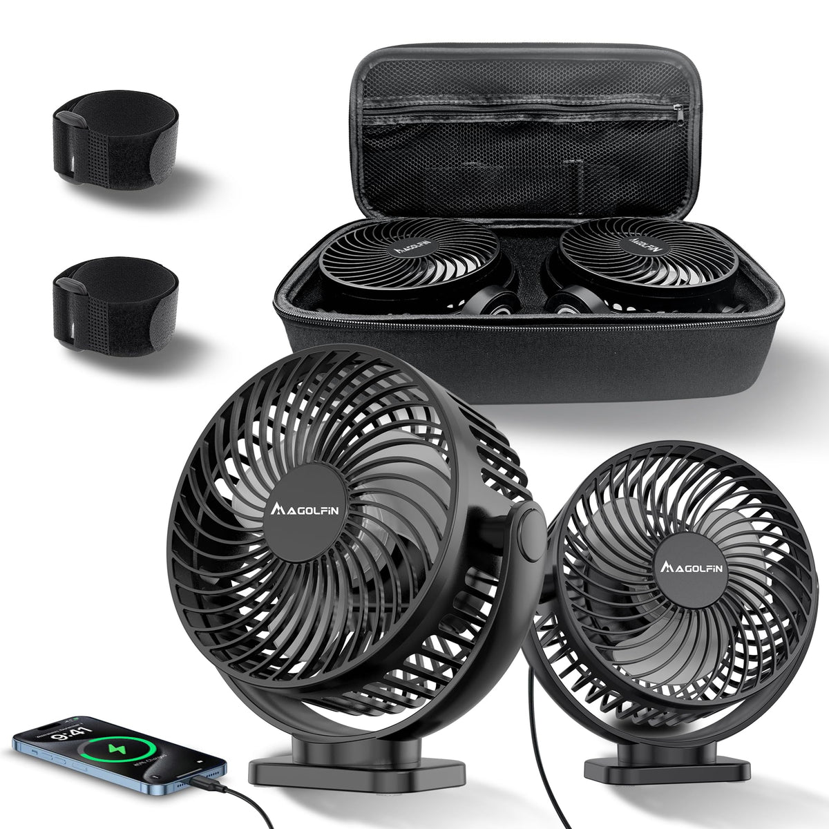 MAGOLFIN upgraded 2X magnet golf fan securely mounted on metal surface for easy cooling