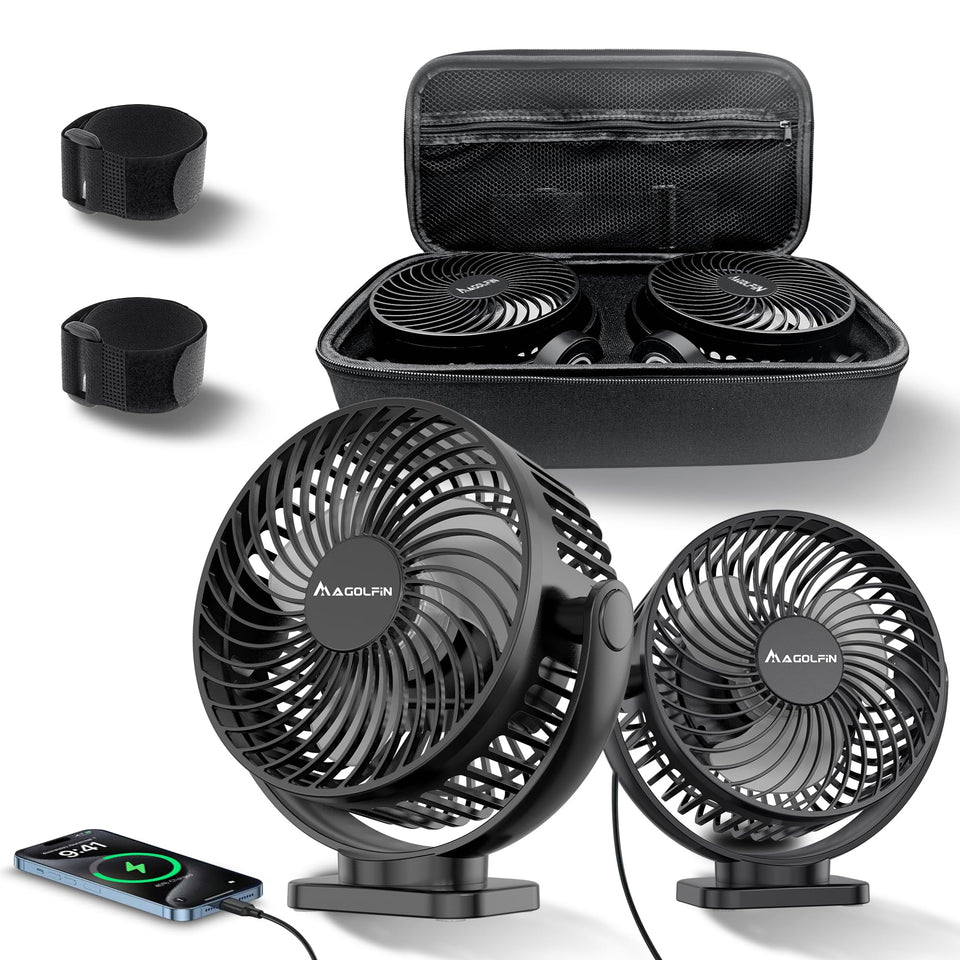 MAGOLFIN upgraded 2X magnet golf fan securely mounted on metal surface for easy cooling
