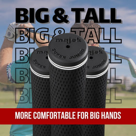 Majek golf grips extra-large diameter in use for comfort.
