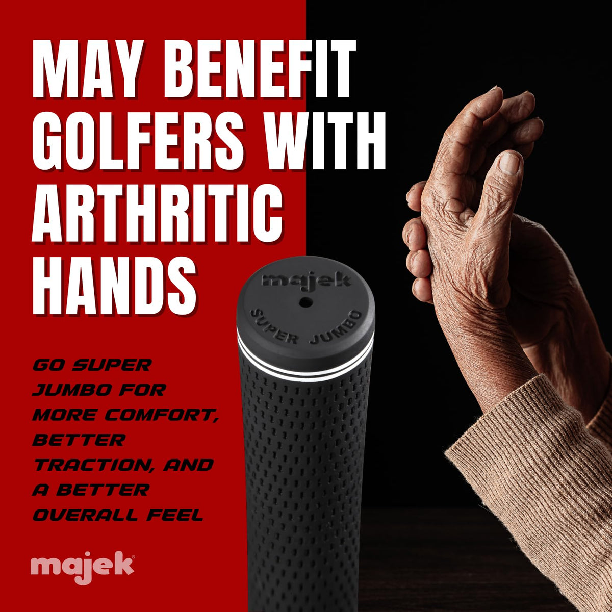 Majek golf grips in a golf bag setup for tall players with big hands.