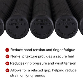 Majek gradual-taper design reduces grip pressure and arm tension during each swing.