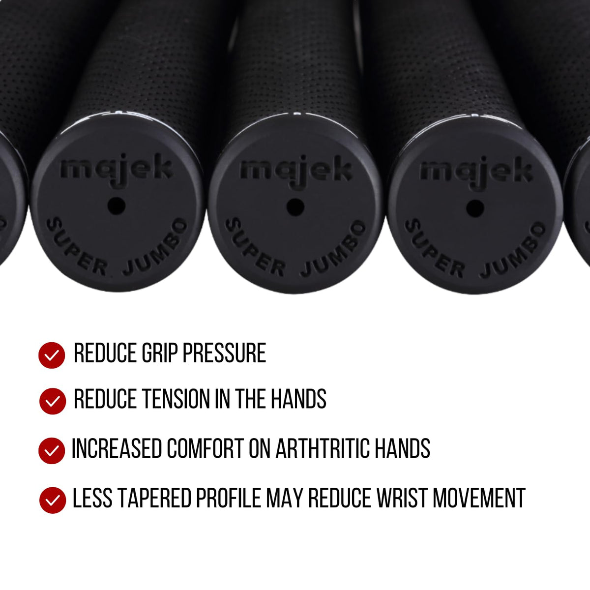 Majek golf grips round profile no-logo with balanced feel.