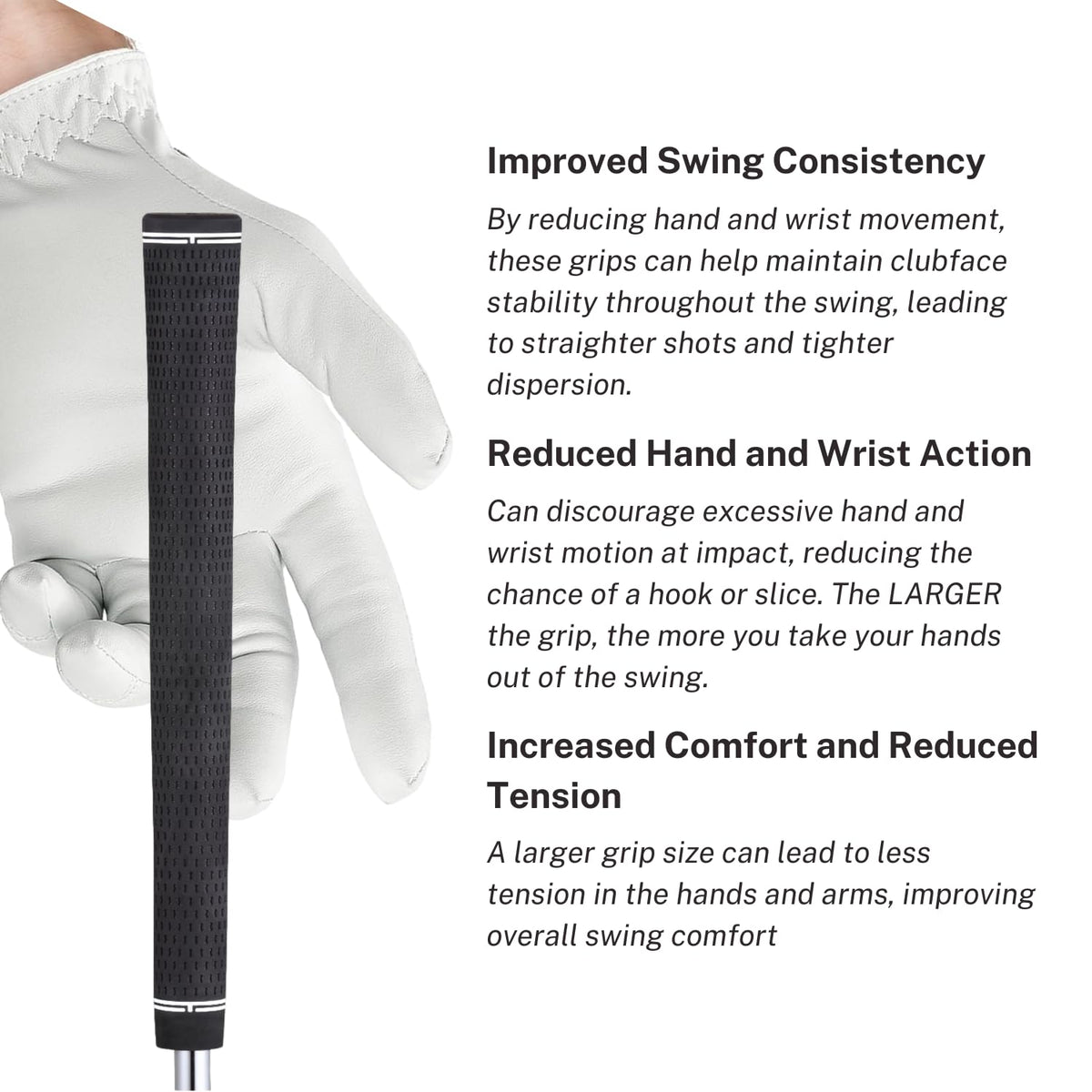 Majek rubber-texture grips; close-up shot showing premium grip and durability.