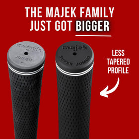 Majek golf grips tapered design closeup highlighting lighter grip pressure.