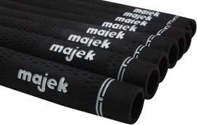 Majek pro velvet grips on golf club illustrate premium construction.