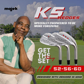 Greenside shot with Majek wedges showing controllable turf interaction.