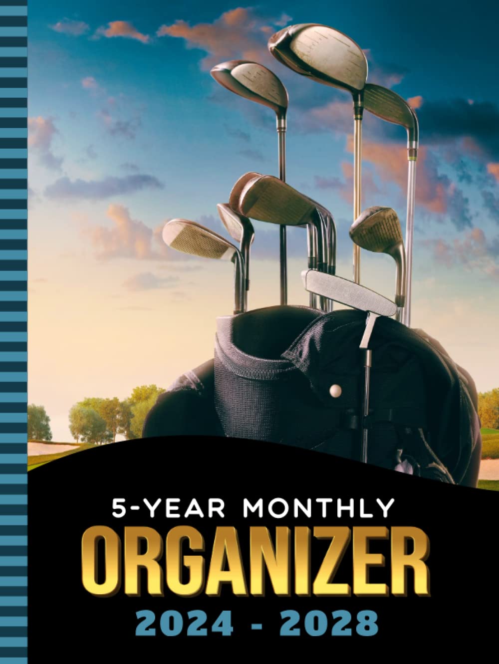 Majosta 5-Year Planner cover featuring golf clubs and golfer art, ideal for organized golfers.