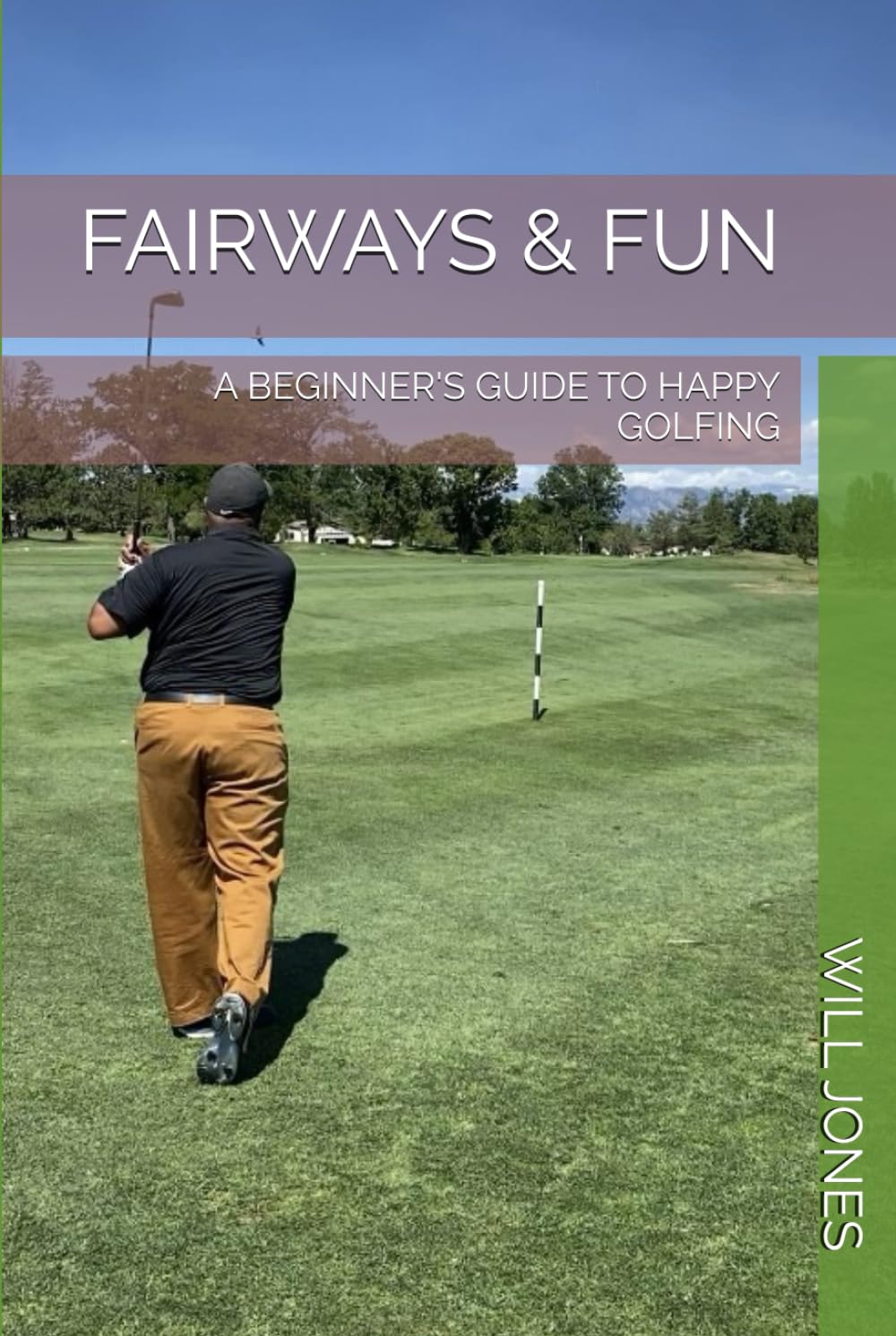 Majosta Fairways & Fun book cover, inviting greens scene, encourages beginners to learn and enjoy golf