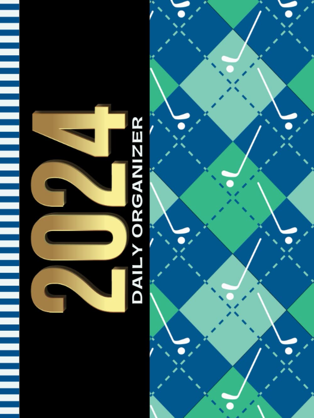 Majosta 2024 Daily Organizer with golf club ball art on argyle cover, ideal for daily planning and inspiration.