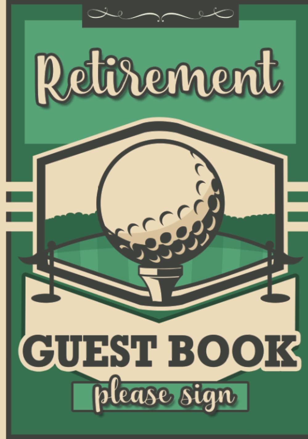 Majosta Golf Retirement Guest Book cover with golf-themed art for a keepsake party memory