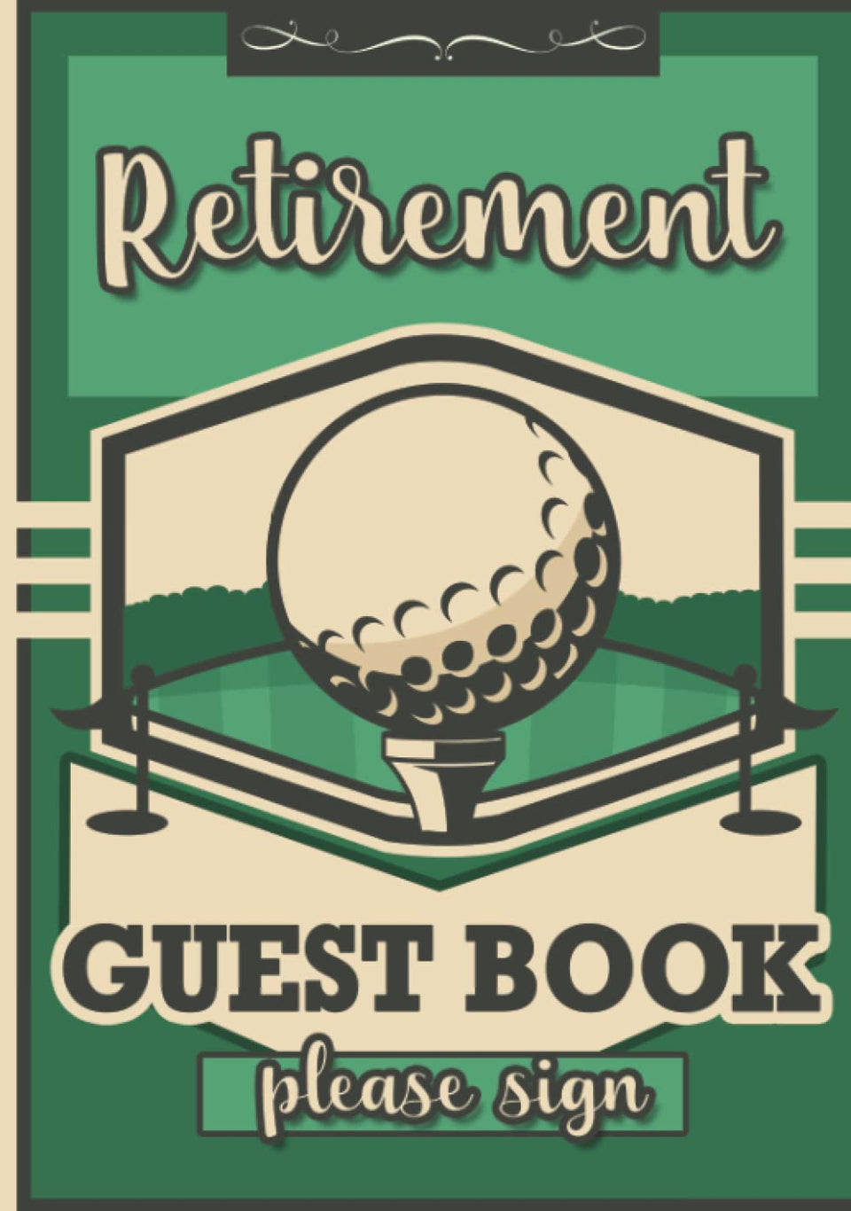 Majosta Golf Retirement Guest Book cover with golf-themed art for a keepsake party memory